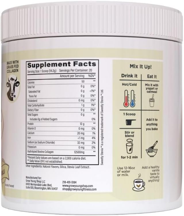 Grow Young Fitness Collagen Protein - Vanilla, Promotes Skin, Bones, Joints, Weight Loss, Sugar Free (12.41 oz) (1 Pack, 20 Servings)