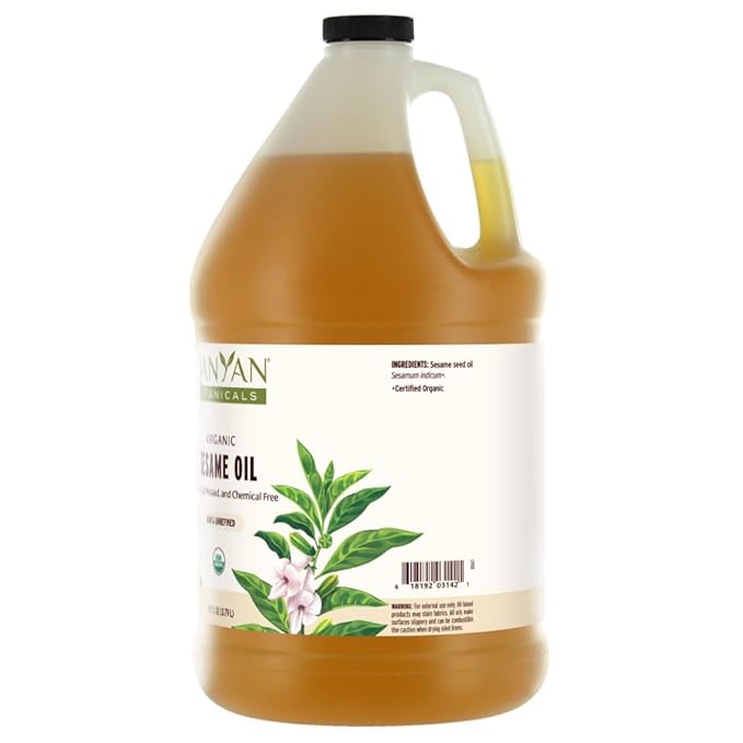 Banyan Botanicals Sesame Oil – Organic & Unrefined Ayurvedic Oil for Skin, Hair, Oil Pulling & More – Multiple Sizes – 128oz. – Non GMO Sustainably Sourced Vegan