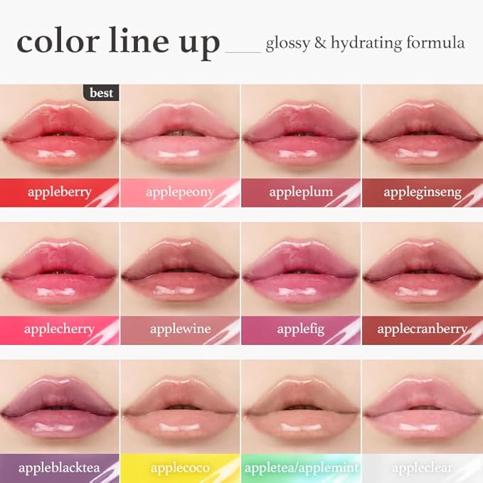 NOONI Korean Lip Oil - Applewine | Long-Lasting, Moisturizing, Plumping, Revitalizing for Dry Lips, Waterproof, No Peel Off, Hydrating, Nourishing Crystal Clear, 0.12 FL Oz