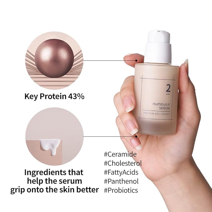 numbuzin No.2 Serum | Creamy 43% Protein Serum | Oat Protein, Ceramide, Panthenol for Skin Barrier | Korean Skincare for Sensitive, Loose Skin | 1.69 fl. oz.