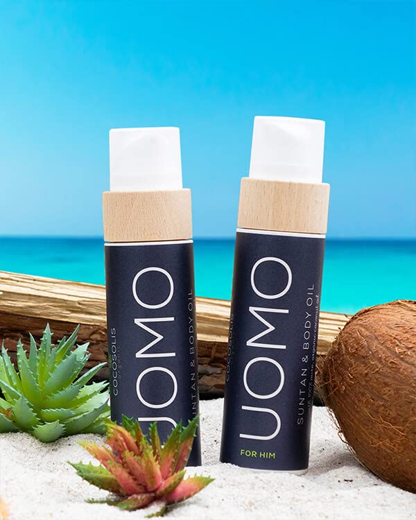 COCOSOLIS UOMO Tanning Accelerator for Men - Organic Tanning Oil with Vitamin E & Black Coconut Scent for a Fast Intensive Tan - Tanning Enhancer for a Rich Chocolate Tan (110)