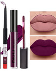 evpct 2Pcs Purple Plum Matte 24-hour Liquid Lipstick and Lip Liner Pencil Makeup Set Women Dark Red Bright Berry Liquid Lipstick Matte Lip Tint 24H and with Lip Liner Set Waterproof Long Lasting 1