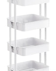 Pipishell 4 Tier Mesh Utility Cart, Rolling Metal Organization Cart with Handle and Lockable Wheels, Multifunctional Storage Shelves for Kitchen Living Room Office White, PIUC12W