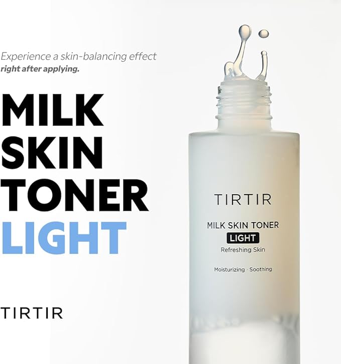 TIRTIR Milk Skin Rice Toner Light | Instant Hydration with 4% Niacinamide, Pantenol, Lightweight, Pore-Tightening, Vegan, Acne-Prone, Oily Skin, Fungal Acne Safe, Korean Skin Care, 0.67 Fl Oz