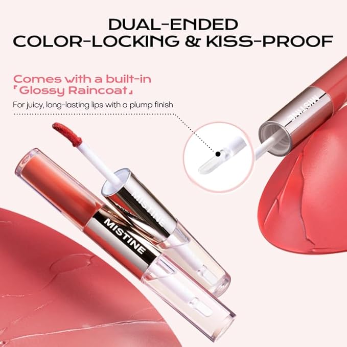 Mistine Lip Gloss Double Headed Lip Glaze Color Holding Lip Jelly Hydrating Gloss Moisturizing Balms Sheer Tint, Shine Glowy Matte Finish 0.05fl oz+0.05 fl oz D03 CHERRY BRANDY
