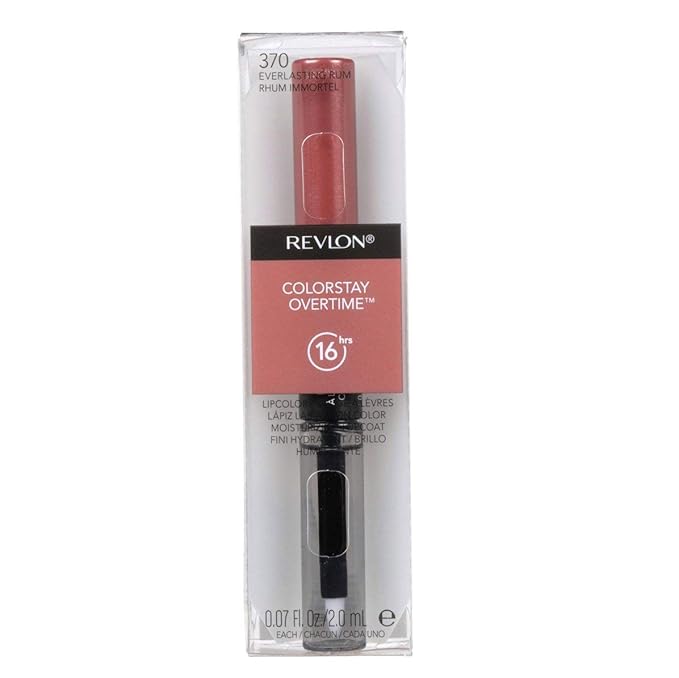 Revlon Liquid Lipstick with Clear Lip Gloss, ColorStay Overtime Lipcolor, Dual Ended with Vitamin E, 370 Everlasting Rum, 0.07 Fl Oz