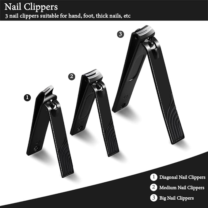 ZIZZON Travel Mini Manicure set Nail Clipper set 10 in 1 Stainless Steel Pedicure Care Grooming kit with Case(Black/Yellow)