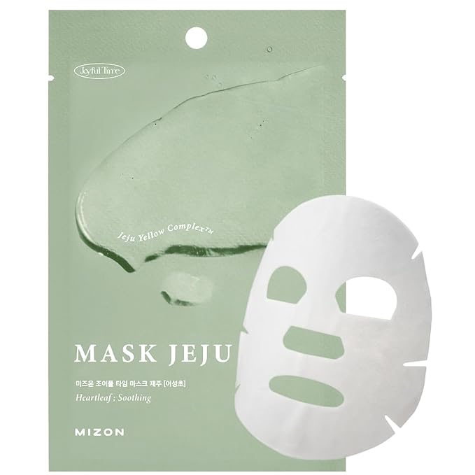 MIZON Joyful Time Jeju Face Mask (Heartleaf) Koren Full Face mask Non-sticky Boosts Hydration with Jeju Yellow Complex(10 PCS)