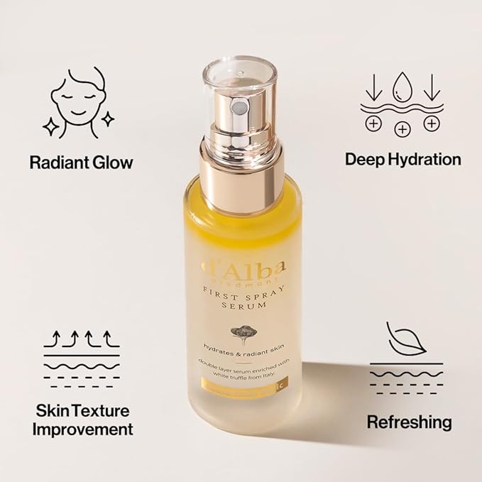 d'alba Piedmont Italian White Truffle First Spray Serum, Vegan Skin Care, Hydrating Face Moisturizer, Glow Serum for Radiant Skin, Non Comedogenic, All In One Mist (1.69 fl oz.)