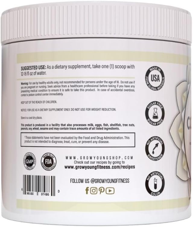 Grow Young Fitness Collagen Protein - Vanilla, Promotes Skin, Bones, Joints, Weight Loss, Sugar Free (12.41 oz) (1 Pack, 20 Servings)