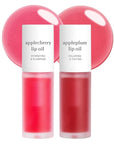 NOONI Vegan Appleseed Lip Oil Set - Applecherry & Appleplum | Long-Lasting, Moisturizing, Plumping, Revitalizing for Dry Lips, Waterproof, No Peel Off, Korean Tint, 0.12 FL Oz x 2ea