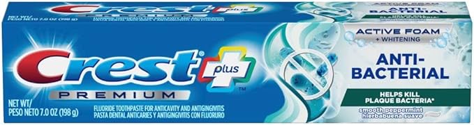 Crest Premium Plus Anti-Bacterial Toothpaste, Smooth Peppermint Flavor 7.0 oz (Pack of 3)