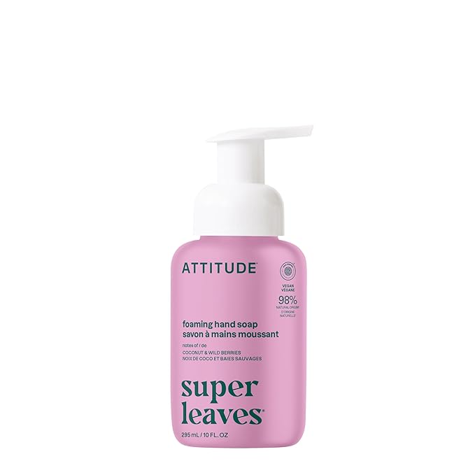 ATTITUDE Foaming Hand Soap, EWG Verified, Plant and Mineral-Based Ingredients, Vegan and Cruelty-free Personal Care Products, Coconut & Wild Berries Scent, 10 Fl Oz