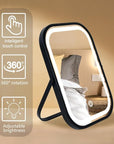 Travel Mirror with Lights, Small LED Makeup Mirror with Lights,Portable Desk Mirror 1200mAh Battery,3 Color Modes,Dimmable Touch Screen, Tabletop Folding Compact Mirror,Women Gift