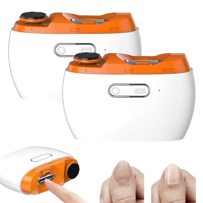 Electric Automatic Nail Clipper Trimmer,2025 New 2 in 1 Rechargeable Fingernail File Grinder Cutte for Trimming Polishing Nails,Multifunctional Manicure Polisher with LED for Baby Adults Senior (2Pcs)