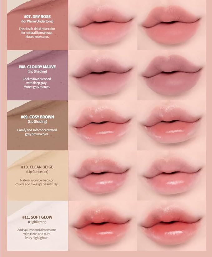 Heart Percent Dote On Mood Lip Pencil, Long-Lasting Creamy Lip Crayon Smooth Color Liner Retractable Lipstick Pencil 0.8g, #06. Rose Beige