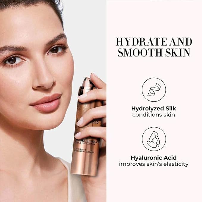 LUMINESS Silk Airbrush Spray Foundation 2-PC Kit - Foundation & Dual-Sided Angled Makeup Brush - Buildable Coverage, Anti-Aging Formula, Humidity Resistant, Hydrates & Moisturizes, Light Warm