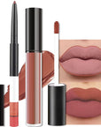 evpct 2Pcs Reddish Brown Neutral Color Lip Liner and Matte Lipstick Makeup Sets Vegan Lipstick Lip Liner and Gloss Set Lip Stain Long Lasting Waterproof 24 33#