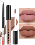 evpct 2Pcs Nude Brown Lip Liner and Matte Lipstick Makeup Sets, Vegan Lipstick Lip Liner and Gloss Stain Set Long Lasting Waterproof labiales mate 24 horas originales matte larga duracion 24 27#