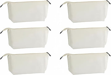 Juvale 6 Pack Canvas Makeup Bags with Zipper - 11.75 x 5.5 In White Cotton Canvas Makeup Bag Set for Toiletries and DIY Crafts