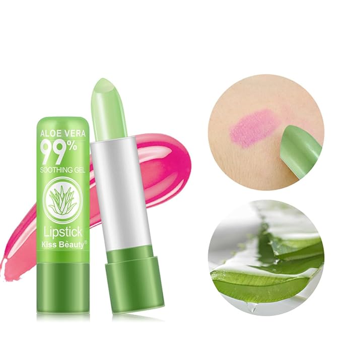 3 Pcs Aloe Vera Color Changing Lipstick,Long Lasting Nutritious Moisturizing Lip Balm Magic Temperature Color Change Lip Gloss