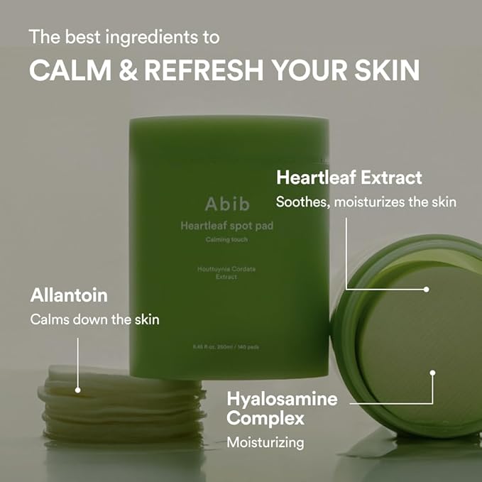 Abib Heartleaf Spot Pad Calming Touch 80pads 5.07 fl.oz. | Korean Acne Soothing Toner Pads for Face, Cleansing, Disposable, Exfoliant, Skin Care