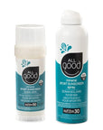 All Good Sport Face & Body Sunscreen - UVA/UVB Broad Spectrum, Water Resistant, Coral Reef Friendly - 30 SPF Sunscreen Spray & 50 SPF Butter Stick