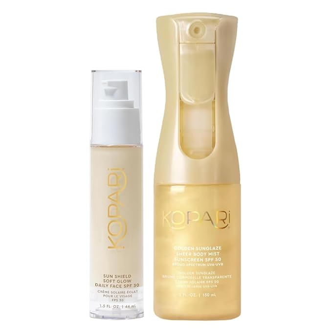 Kopari Sun Shield Soft Glow Daily Face SPF 30 & Golden Sunglaze Sheer Body Mist Sunscreen SPF 50