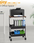 Rolling Cart with Wooden Tabletop, 3 Tier Metal Utility Cart, Rolling Storage Organizer Cart with Lockable Wheels for Kitchen, Office, Bedroom (Black)