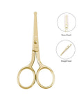 LIVINGO Professional Nose Hair Scissors, Multi-purpose Stainless Steel Rounded Tip Straight Blade, Facial Hair Beard Eyebrows Ear Trimming Beauty Grooming Tool for Men & Women, 3.5” Gold
