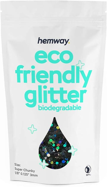 Hemway Eco Friendly Biodegradable Glitter 100g / 3.5oz Bio Cosmetic Safe Sparkle Vegan for Face, Eyeshadow, Body, Hair, Nail and Festival Makeup - Super Chunky (1/8" 0.125" 3mm) - Black Holographic