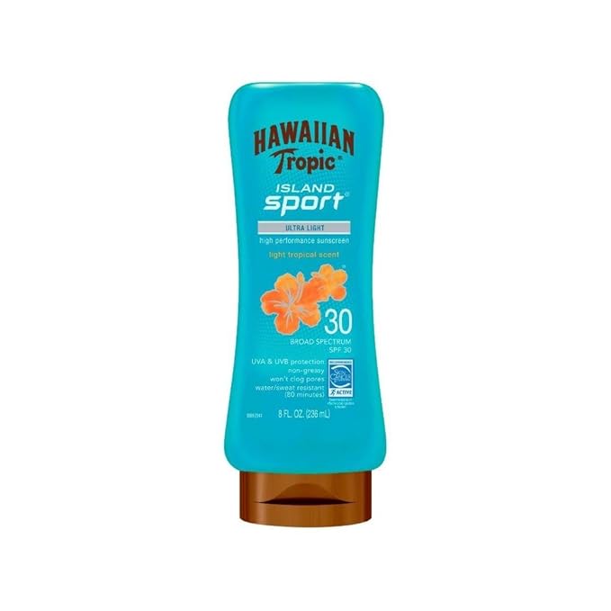 Hawaiian Tropic Island Sport Ultra Light High Performance Suncreen Lotion, Light Tropical Scent SPF 30, 8 Fl Oz (Pack of 2)