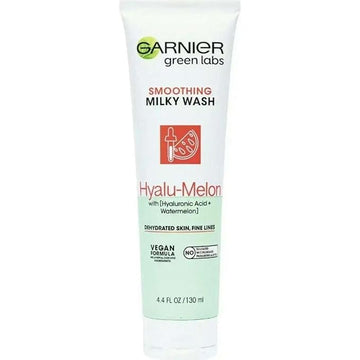 Garnier SkinActive Green Labs Hyalu-Melon Smoothing Milky Washable Cleanser with Hyaluronic Acid + Watermelon for Dehydrated Skin, Fine Lines, (Packaging May Vary), 4.4 FL Oz