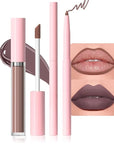 evpct Retractable 1Pcs Lip Liner Pencils and 1 Pcs Lip Gloss Makeup Set for Shaping & Sculpting Lips, Taupe Long-Lasting Waterproof Longwear Matte Rich Lip Colors Liner Crayon Liquid Lipstick 12#