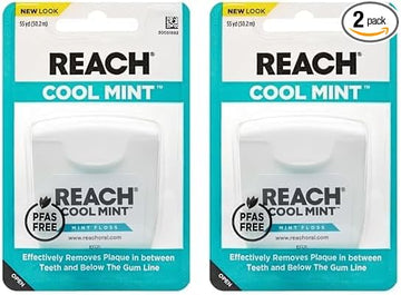 Listerine Cool Mint Interdental Floss | Effective Plaque Removal, Teeth & Gum Protection | Shred-Resistant, Fresh-Breath Feeling, PFAS Free | 55 Yards, 2 Pack
