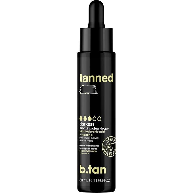 b.tan Darkest Self Tanning Drops for Face & Body | Get Tanned - Best, Darkest Gradual Self Tanner Bronzing Glow Drops, No Fake Tan Smell, Vegan, Cruelty Free, 1.0 Fl Oz