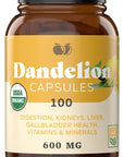 Complete Natural Products Pure Organic Dandelion Root Capsules - 530mg Capsules 100 Pills Dried Dandelion Root Herbal Supplement