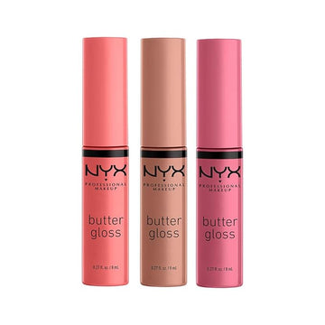 NYX PROFESSIONAL MAKEUP Butter Gloss, Non-Sticky Lip Gloss - Pack Of 3 (Angel Food Cake, Creme Brulee, Madeleine)
