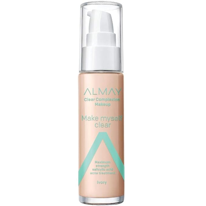 Almay Foundation, Acne Face Makeup with Salicylic Acid, 100 Ivory, 1 Oz