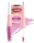 evpct Light Rose Pink Metallic Glitter Lip Liner and Lipstick Combo Lip Gloss Stain Set Makeup for Women Long Lasting Waterproof 24, Pink Metallic Shimmer Frosted Iridescent Shiny Liquid Lipstick 10