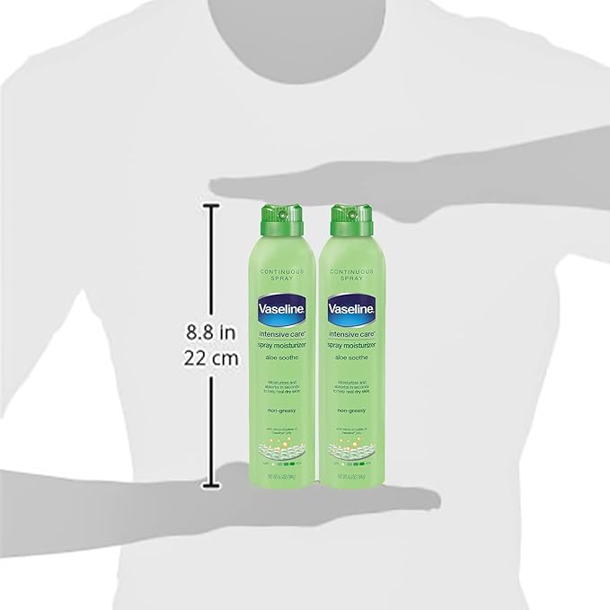 Vaseline Aloe Soothe Spray 2-Pack – Non-Greasy, Fast-Absorbing All-Over Soothing Moisturizer for Dry Skin, 6.5 Oz Ea