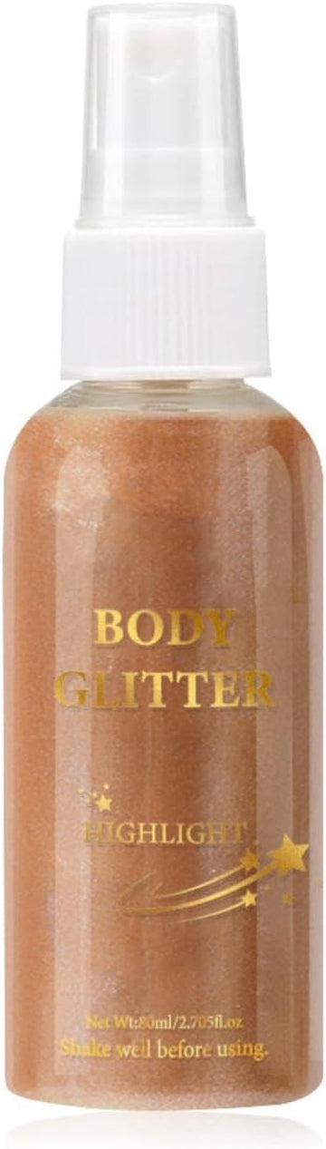 MAEPEOR Body Glitter Spray 4 Colors Quick-Drying and Non-Sticky Body Glitter Spray Moisturizing Bronze Body Shimmer for Face Hair Body (80ML, 03 Golden Brown)