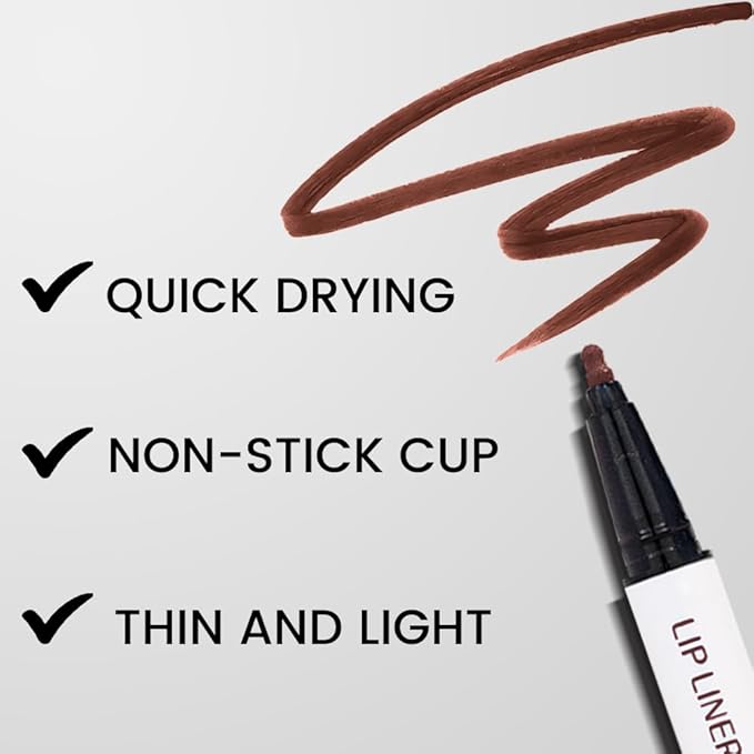 2Pcs Longwear Liquid Lip Liner Stain Marker Pen Set Long Lasting Waterproof, Maroon Mauve Purple Dark Red Brown Matte 24 Hour Lip Liner and Lipstick Combo, Color Stay Lipliner, Lip Stains peel off