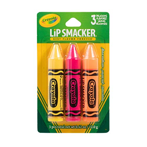Lip Smacker Crayola Crayon Flavored Lip Balm - Moisturizing, Soothing Trio Banana Mania, Pink Sherbert, & Outrageous Orange