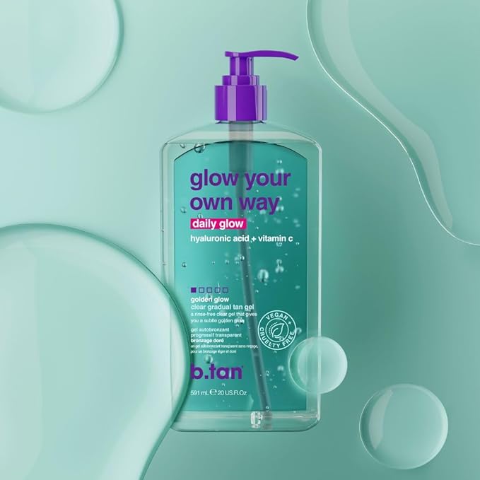 b.tan Clear Gradual Self Tanner Gel | Glow Your Own Way, Daily Use - Best Everyday Dark Sunless Tanning Moisturizer, Transfer Free, Bronze Extender, No Fake Tan Smell, 20 Fl Oz