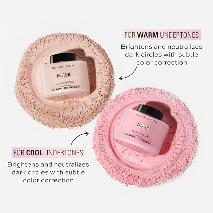 Revolution, Loose Baking Powder, Makeup Setting Powder, Long-Lasting Coverage, Mattifies & Reduces Shine, Rose, 1.12 oz