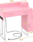 Vanity Desk with 4 Storage Drawers - Modern Makeup Vanity Table with Charging Station, Pink Vanity Desk with Reversible Cabinet Dressing Table Set with Divided Organizers for Women Girls, Pink & White