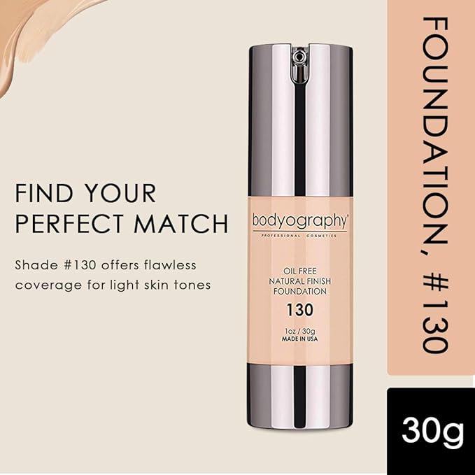 BODYOGRAPHY - NATURAL FINISH Foundation (Light #130): Oil-Free Gluten-Free, Paraben-Free