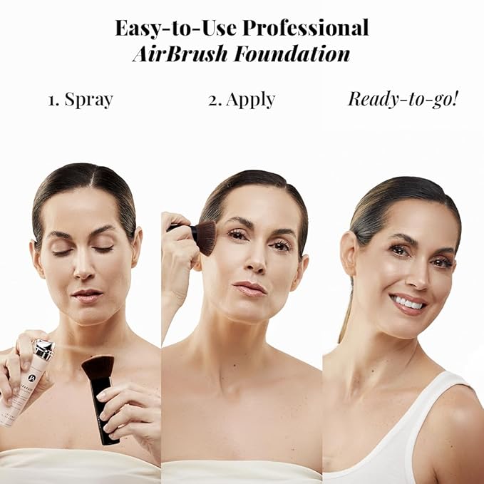 Jerome Alexander MagicMinerals AirBrush Foundation – 2 Piece Set with Airbrush Foundation and Kabuki Brush - Spray Makeup with Anti-aging Ingredients for Smooth Radiant Skin - Warm Medium