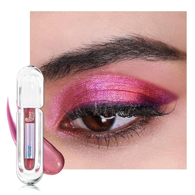 AMY'S DIARY Duochrome MultiChrome Chameleon Liquid Metallic Eyeshadow, High-Impact Multi-Dimensional Finish,Pink Red Silky Smooth and High Pigment Holographic Glitter Eyeshadow Makeup (04#)